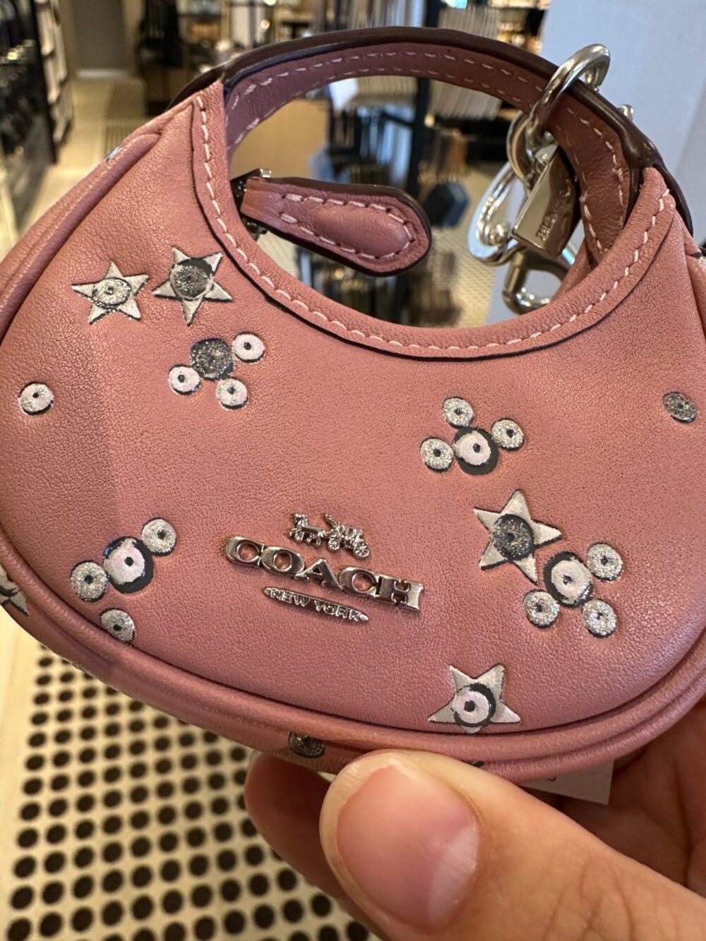 NWT! Coach CCF22 Mini Carmen Bag Charm With Star Print In Dusty Pink Silver - Picture 3 of 12